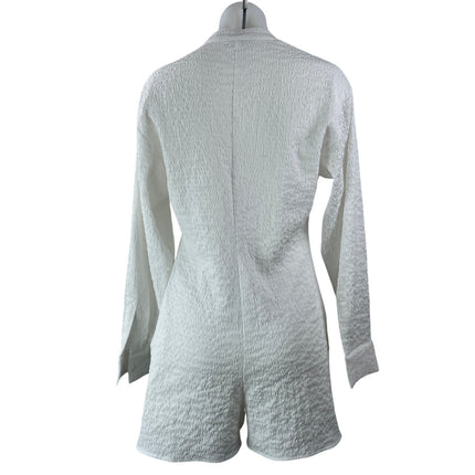 Onia Women's White Long Sleeve Button Down Pocket Gauze Romper Shorts Size XS