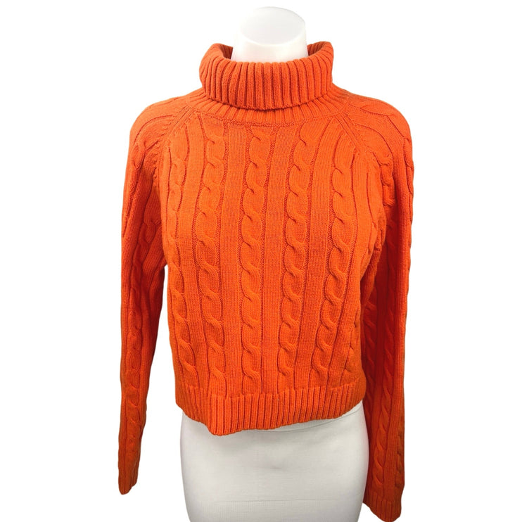 Aritzia Sunday Best Orange Turtleneck Cable Knit Pullover Sweater Top Size XL