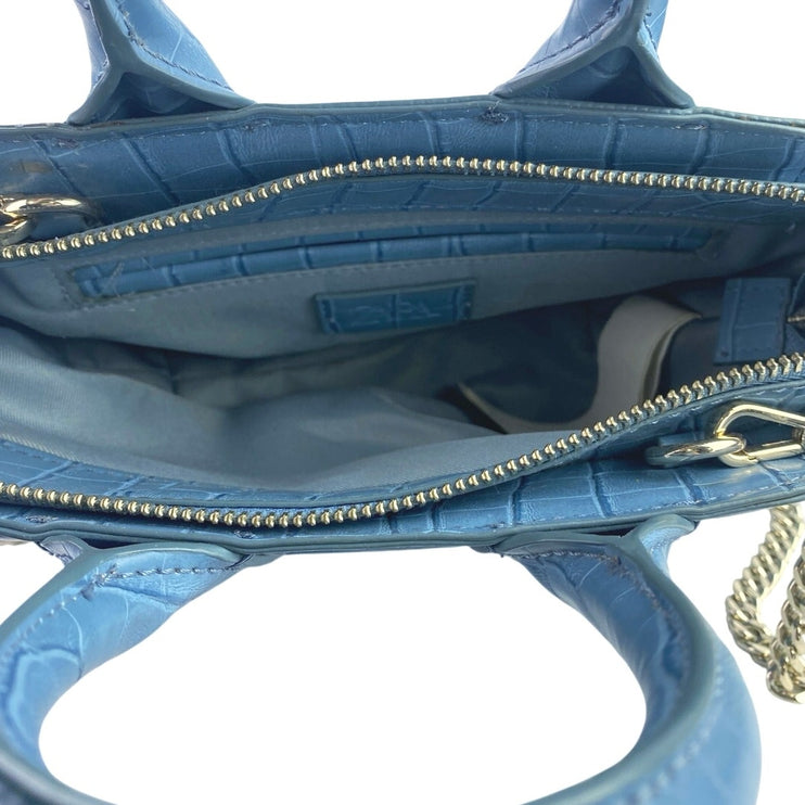 Zara Blue Faux Leather Vegan Croc Crossbody Chain Mini City Bag Handbag OS