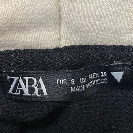 Zara Women's Black White Colorblock Hoodie Hooded Cropped Sweatshirt Top Size S