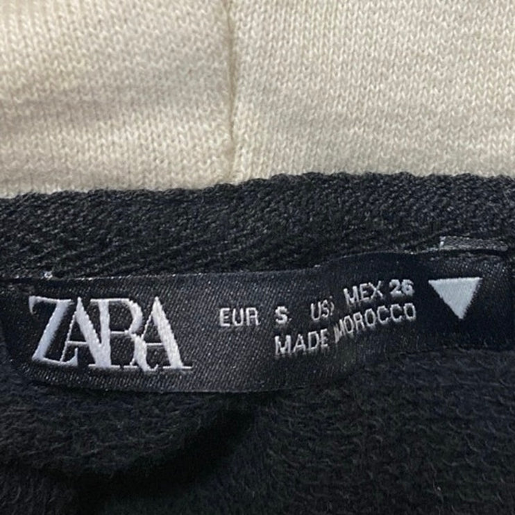 Zara Women's Black White Colorblock Hoodie Hooded Cropped Sweatshirt Top Size S
