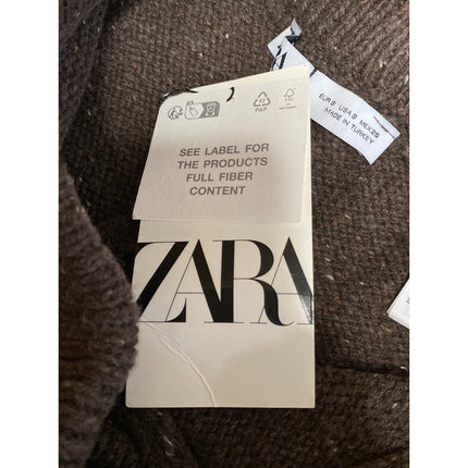 NEW Zara Women's Brown Wool High Rise Knit Wide Leg Baggy Trousers Pants Size S