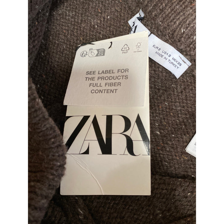 NEW Zara Women's Brown Wool High Rise Knit Wide Leg Baggy Trousers Pants Size S