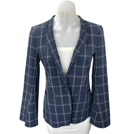 Banana Republic Women's Blue Plaid Checkered Flare Sleeve Blazer Coat Jacket 0