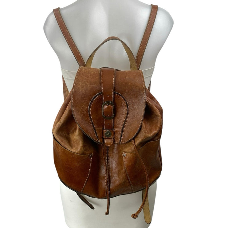 Patricia Nash Vasto Brown 100% Italian Leather Classic Buckle Backpack Size OS