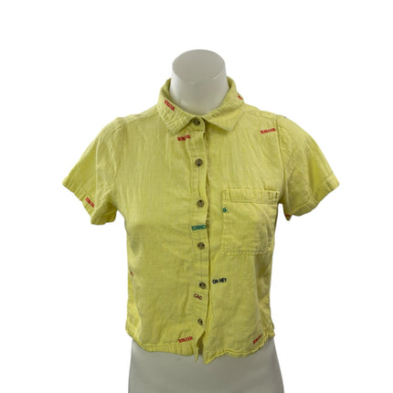 Marine Layer Green Embroidered Collar Short Sleeve Crop Button Down Shirt Top XS