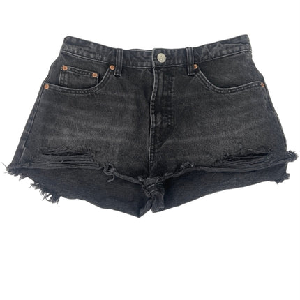 Zara Black Denim High Rise Distressed Frayed Raw Hem Casual Jean Shorts Size 8