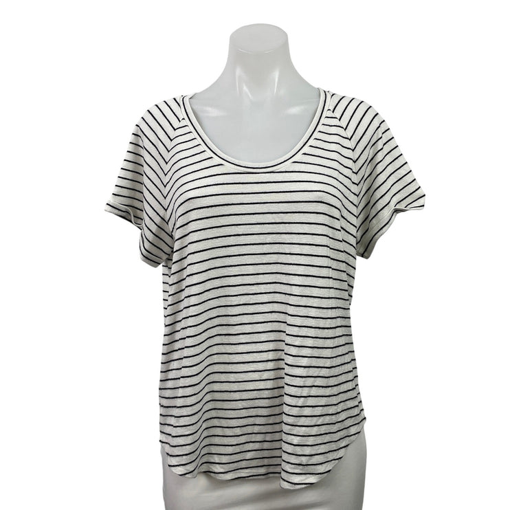 Ann Taylor LOFT Women's White Sriped Scoop Neck Short Sleeve Tee T-Shirt Top M