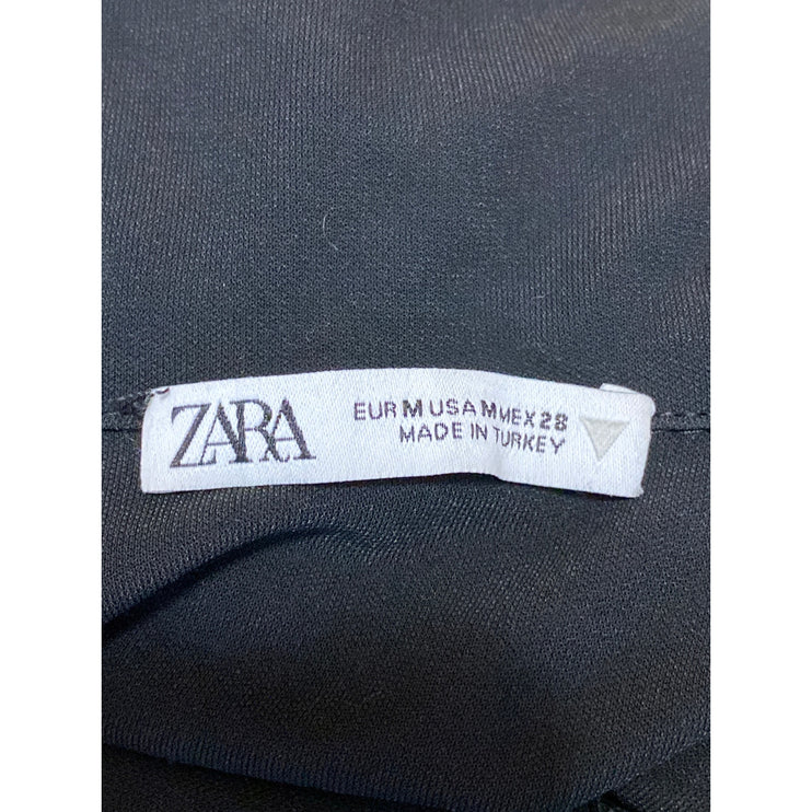 Zara Women's Black Collared Ruched Cinched Tie Long Sleeve Shirt Blouse Top Sz M