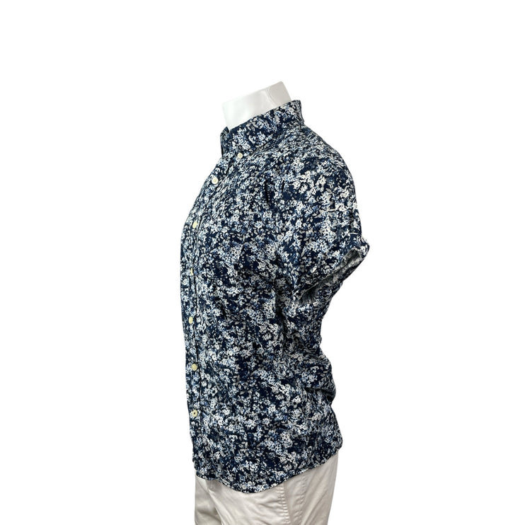 Abercrombie & Fitch Muscle Mens Blue Floral Short Sleeve Button Down Shirt Top S