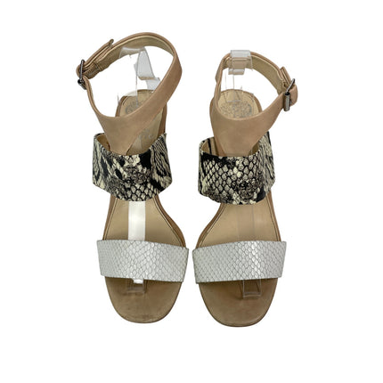 Vince Camuto Warma Snakeskin Print Band Open Toe T Strap Block Heels Sandals 8.5