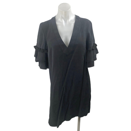 BCBGeneration Black Short Sleeve Tassel Deep V Neck Mini Shift Dress Size S