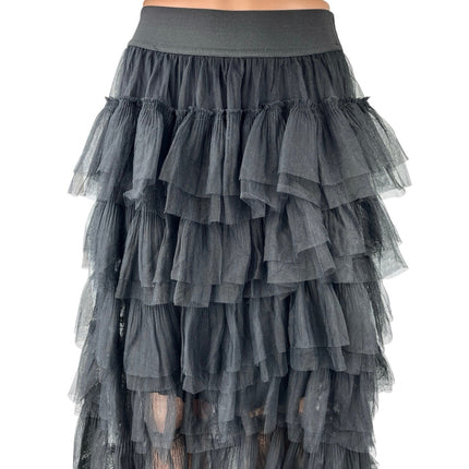 NWT Maje Josepha Black Ruffle Tiered Tulle Overlay High Waist Midi Skirt Size 36