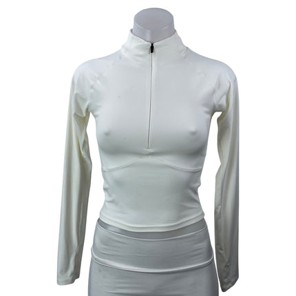 Varley Women's White Mock Neck Long Sleeve 1/2 Zip Athletic Crop Top Size S