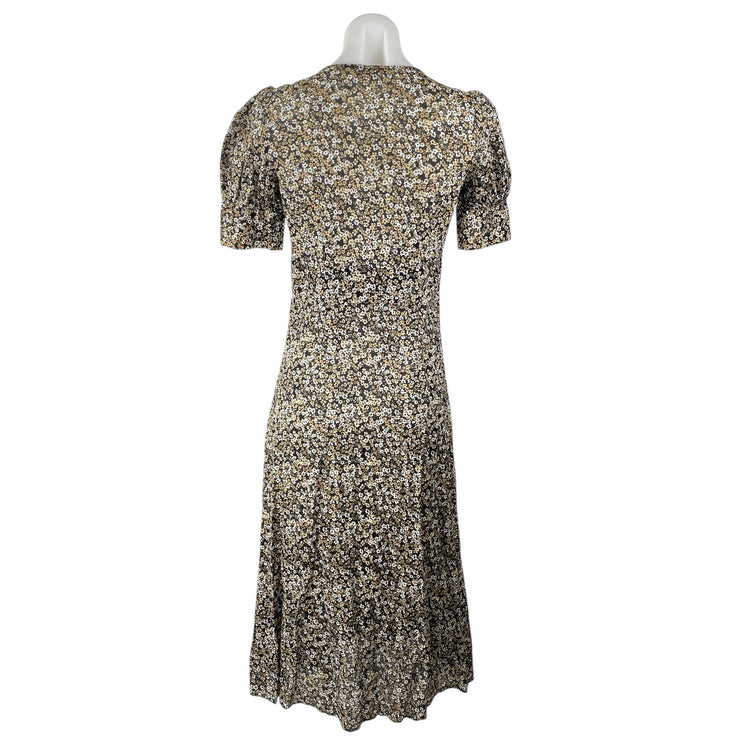Michael Kors Floral Short Puff Sleeve Midi Button Down A-Line Shirt Dress Sz XS