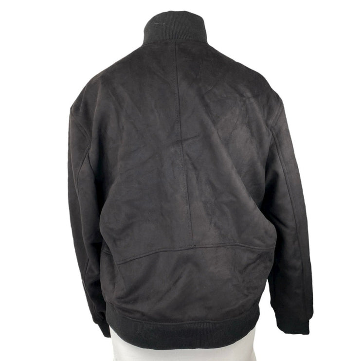 Zara Women's Black Faux Suede Full Zip High Neck Long Sleeve Coat Jacket Size XL