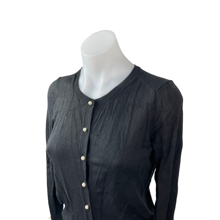 Zara Women's Black Long Sleeve Button Down Crew Neck Cardigan Sweater Top Sz S