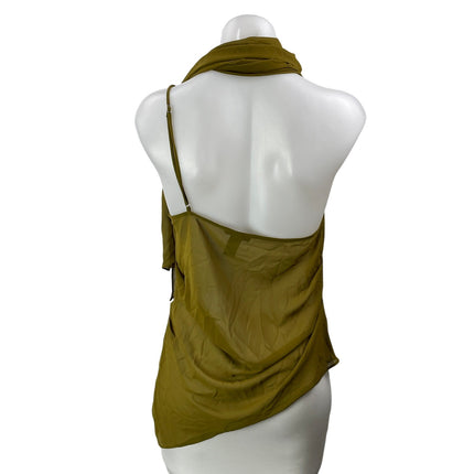 h:ours Women's Olive Green Cowl Sleeveless Shawl Asymmetric Drape Blouse Top S