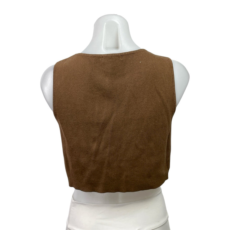 Brandy Melville Brown Sleeveless Ribbed Knit Button Down Vest Crop Top Size S