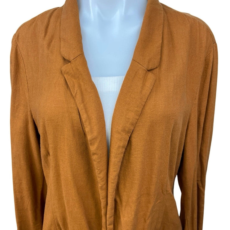 Old Navy Brown Linen Long Sleeve Collared Pocket Open Cardigan Coat Jacket Sz L