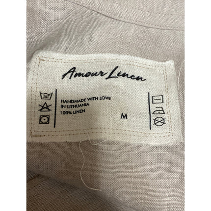 Amour Linen Women's Beige Long Sleeve Button Down Pajama Two Piece Set Size M