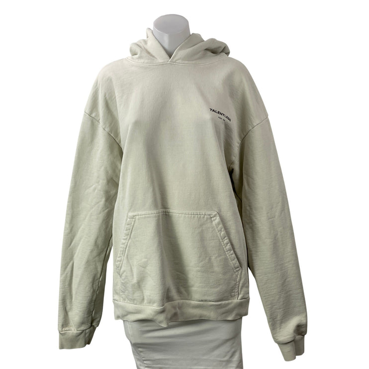 Talentless Women's Cream Long Sleeves Logo Pocket Hoodie Hooded Sweatshirt Sz L