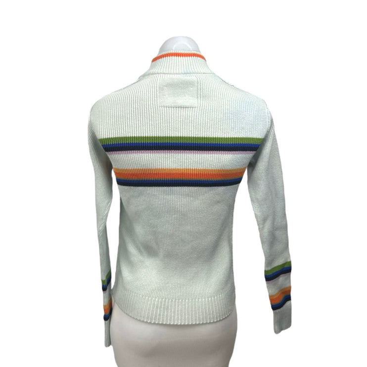 Free People Lyon White Multicolor Striped Turtleneck Long Sleeve Sweater Top XS