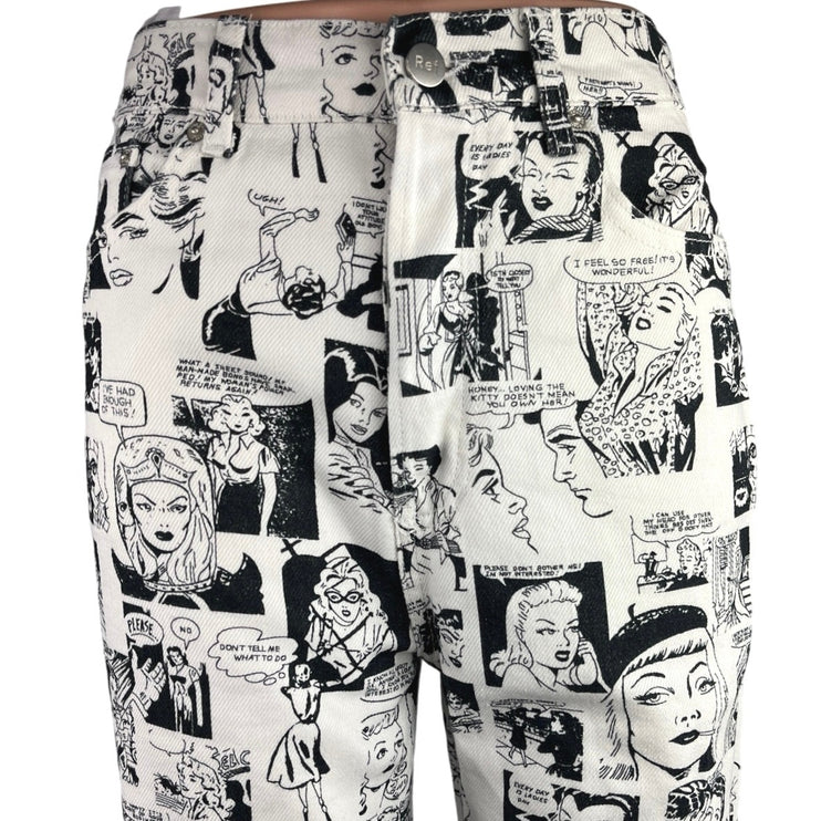 Reformation White Black Newsprint Comic Book Straight Leg Denim Jeans Size 27