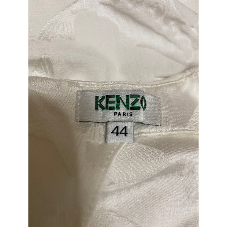 Kenzo Women's White Faux Suede Embossed Fish Sleeveless Blouse Tank Top 44 US 12