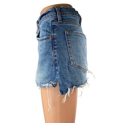 Abercrombie & Fitch The Cutoff High Rise Blue Frayed Hem Denim Jean Shorts 26