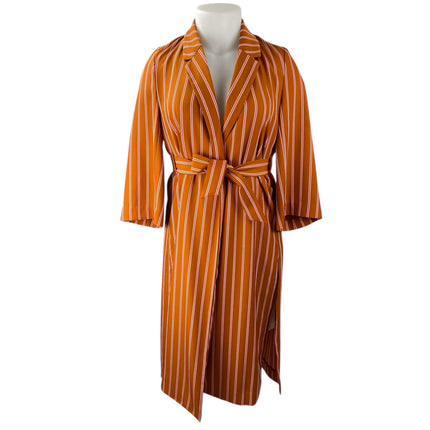H&M Women's Orange Striped Collared 3/4 Sleeve Midi Kimono Wrap Coat Dress Sz 2