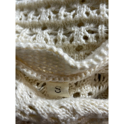 Commense Cream Beige Open Knit Crochet Long Sleeve Button Up Crop Top Size S