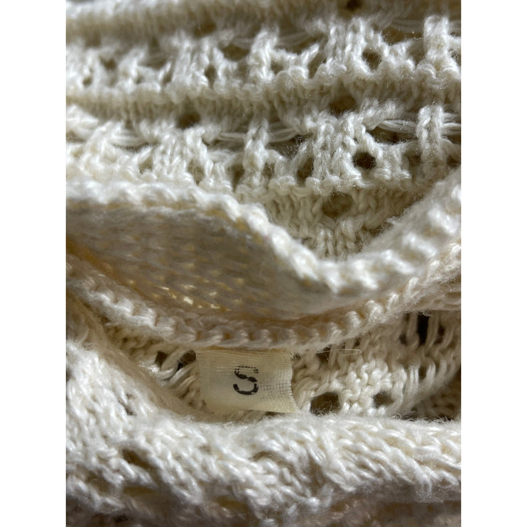 Commense Cream Beige Open Knit Crochet Long Sleeve Button Up Crop Top Size S