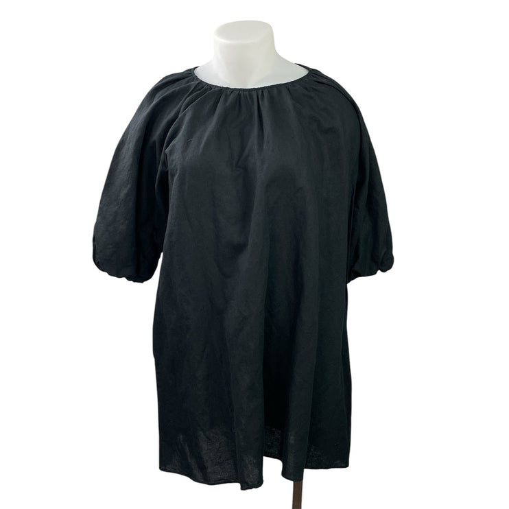 M& S Marks & Spencer Black Short Puff Sleeve Mini Casual Tunic Shift Dress Sz 14