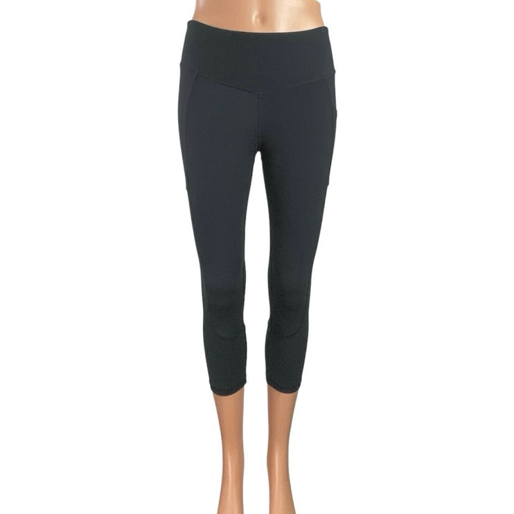 Aqua Women's Black Mid Rise Capri Cropped Yoga Athletic Leggings Pants Size S
