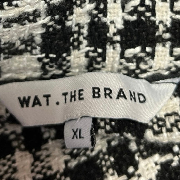 NEW Wat The Brand Black White Tweed Plaid Button Down Long Sleeve Coat Jacket XL