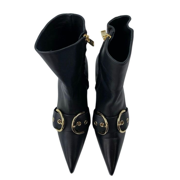 Anine Bing Zoe Women's Black Leather Buckle Pointed Toe Zip Up Ankle Boots 7.5