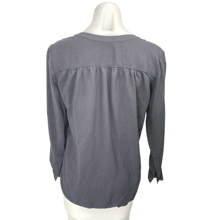 Ann Taylor LOFT Women's Gray Blue Long Sleeve Slit V Neck Blouse Top Size XS