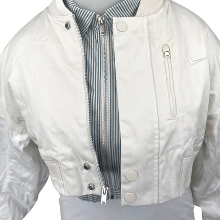 NEW Nike Destroyer White Gray Striped Oversized Canvas Cropped Jacket Size L