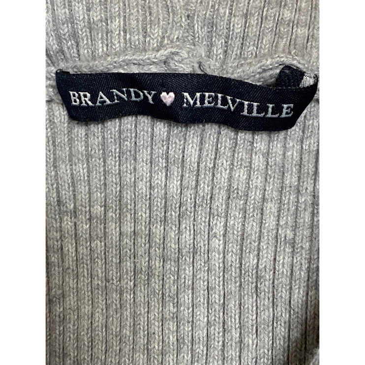 Brandy Melville Women's Gray Ribbed Knit Full Zip Crop Hoodie Sweatshirt Top S