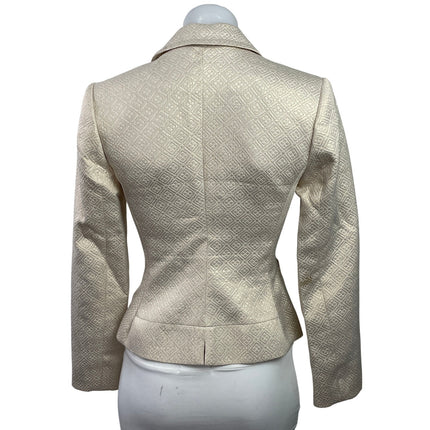 Calvin Klein Beige Jacquard Textured Notch Lapel Blazer Coat Suit Jacket Size 2