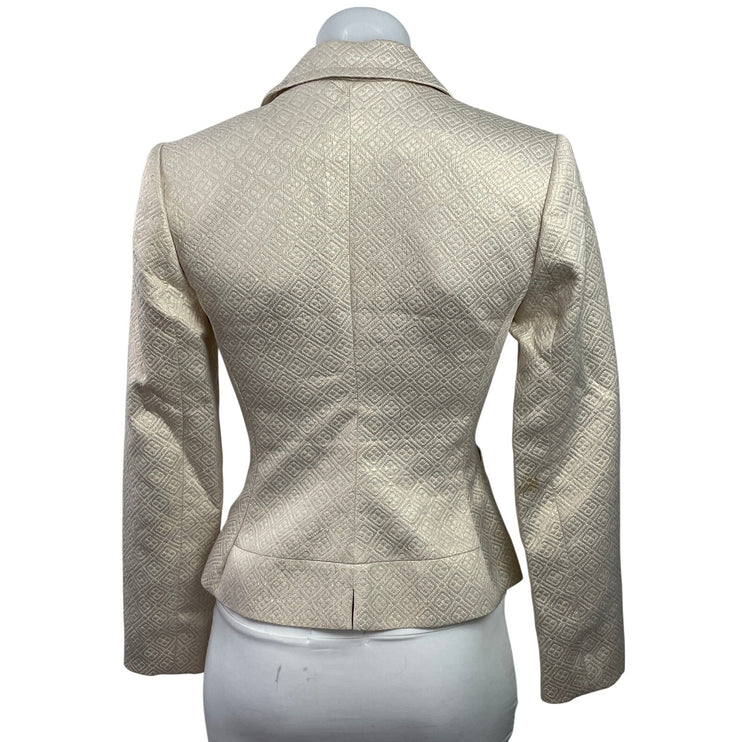 Calvin Klein Beige Jacquard Textured Notch Lapel Blazer Coat Suit Jacket Size 2