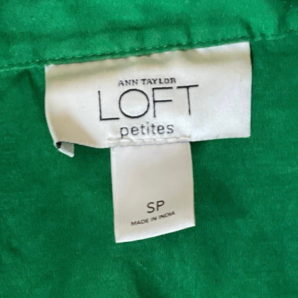 Ann Taylor LOFT Petites Green Ruched Puff Sleeve Button Down Shirt Blouse Top SP