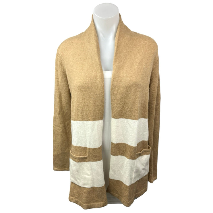 Ann Taylor LOFT Beige Cream Colorblock Knit Open Cardigan Sweater Top Size XS