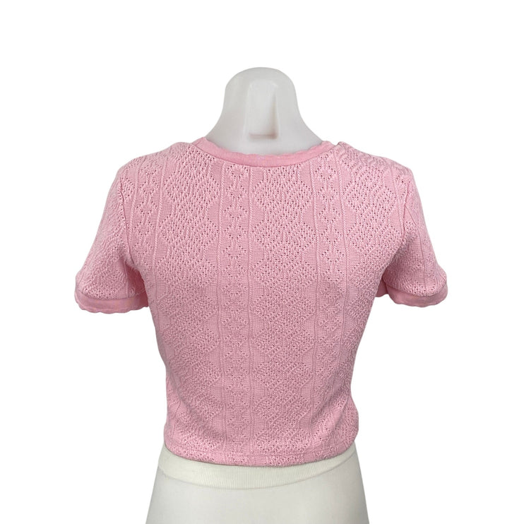 Zara Women's Pink Short Sleeve Crew Neck Knit Sweater T Shirt Tee Top Size S