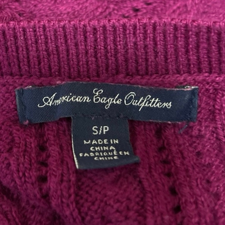 American Eagle Outfitters Women's Red Cable Knit Boat Neck Braided Sweater Top S
