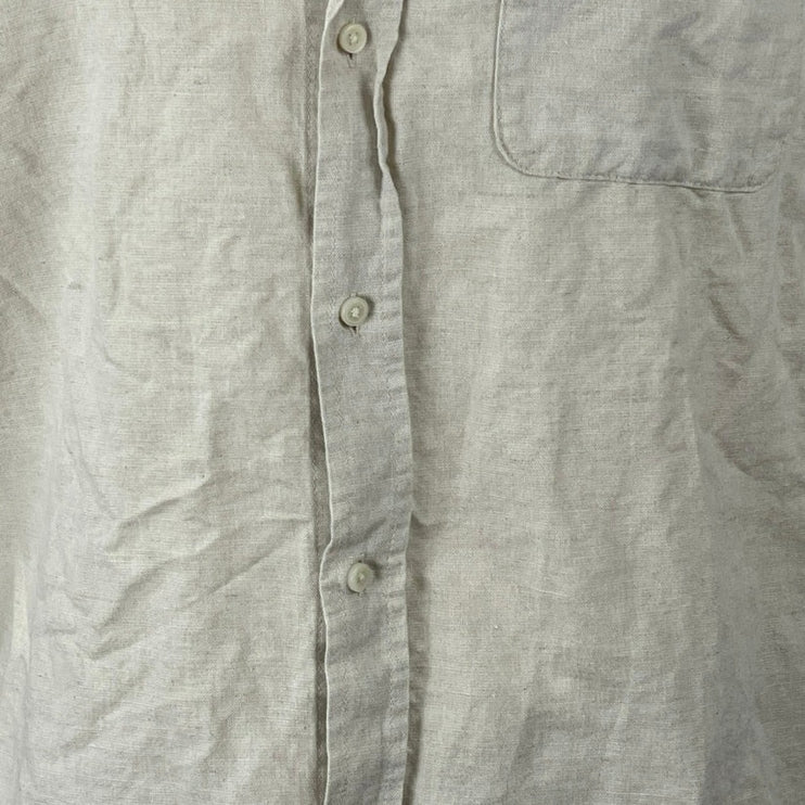 Zara Men's Beige Linen Collared Long Sleeve Chest Pocket Button Down Shirt Top L