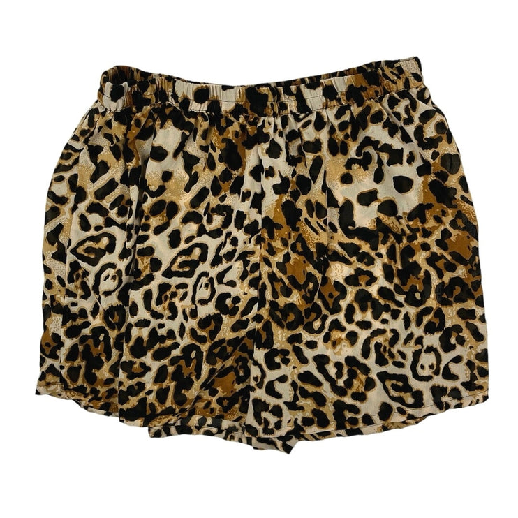 Boohoo Women's Brown Leopard Print High Rise Elastic Waist Mini Shorts Size 14