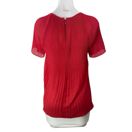 Michael Kors Women's Red Plisse Short Sleeve Round Neck Shirt Blouse Top Size S