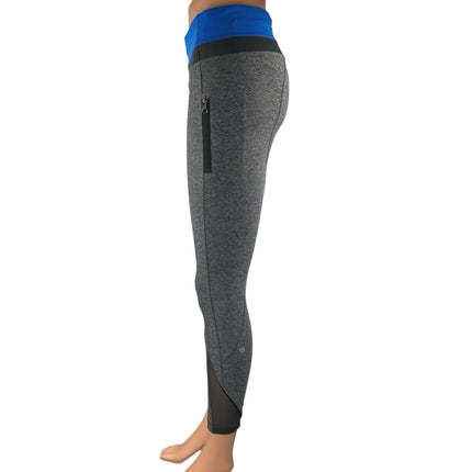Lululemon Inspire Tight II Gray Blue Mesh Mid Rise Athletic Leggings Pants Sz 6